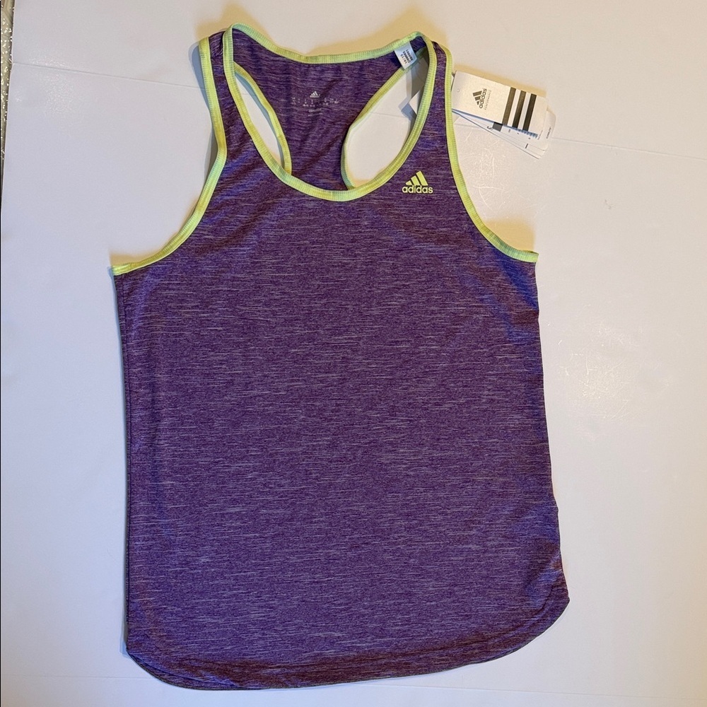 Adidas Climalite Tank “Baby Bro”Purple Heather with bright yellow trim - Picture 4 of 11